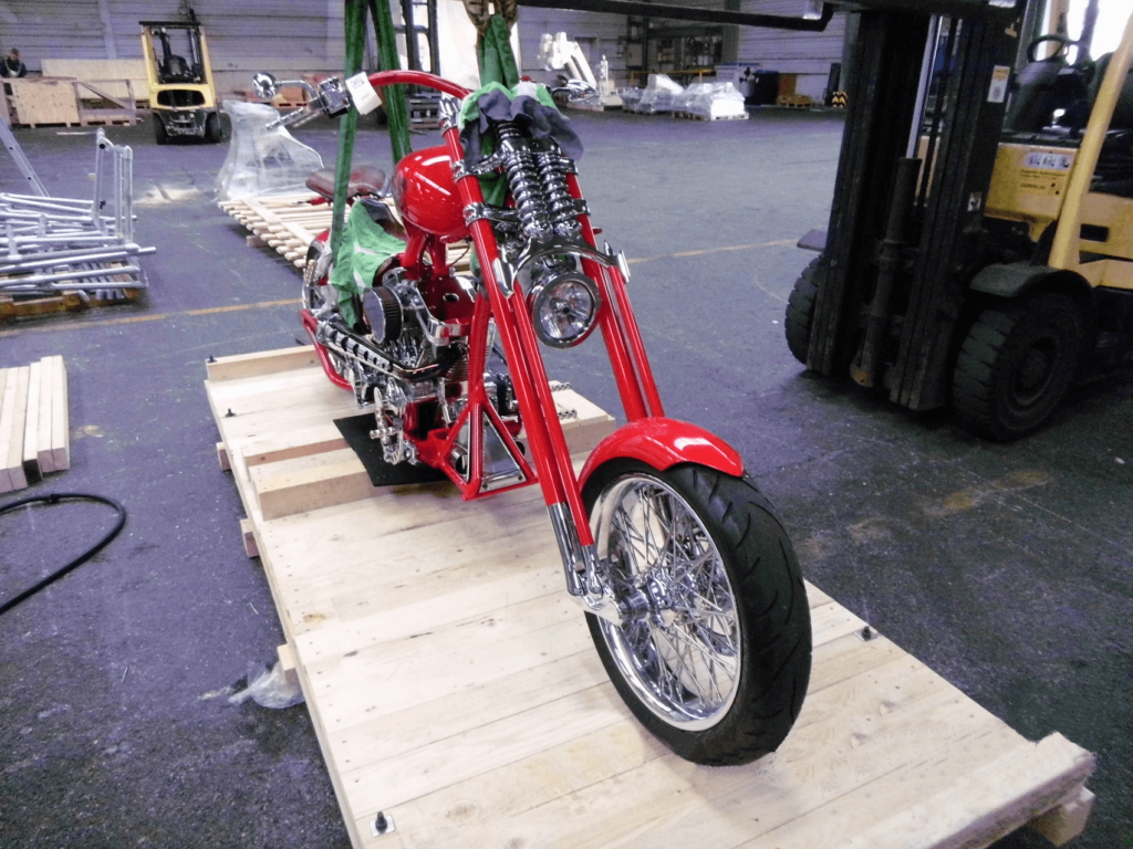 Motorcycle on pallets